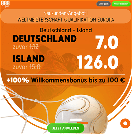 888Sport Quotenboost zu Deutschland - Island
