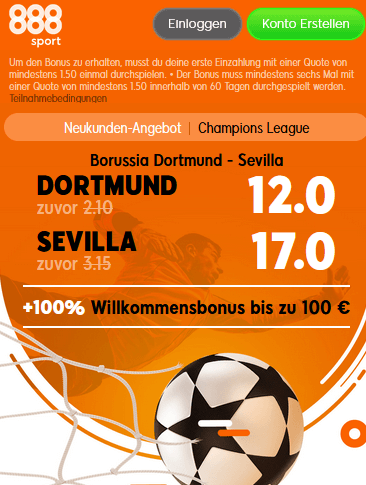 888Sport Quotenboost zu Dortmund - Sevilla
