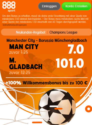 888Sport Quotenboost zu ManCity - Gladbach