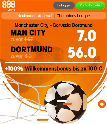 888Sport Quotenboost zu ManCity - Dortmund