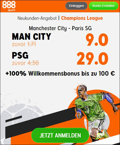 888Sport Quotenboost zu ManCity - PSG