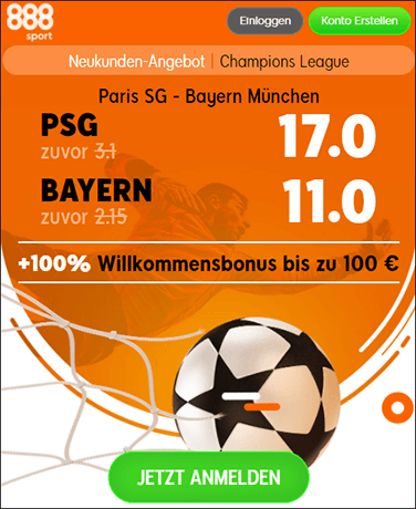888Sport Quotenboost zu PSG - Bayern