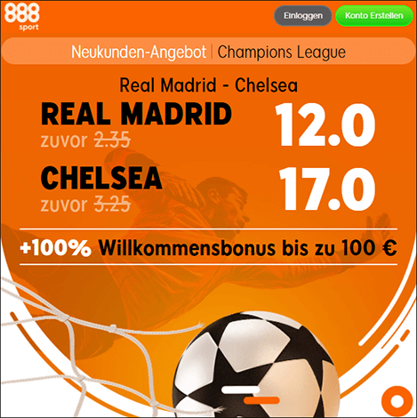 888Sport Quotenboost zu Real - Chelsea