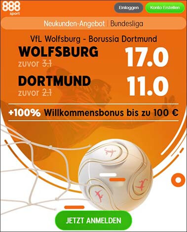 888Sport Quotenboost zu Wolfsburg - Dortmund