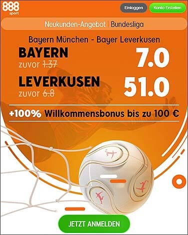 888Sport Quotenboost zu Bayern - Leverkusen