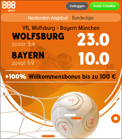888Sport Quotenboost zu Wolfsburg - Bayern