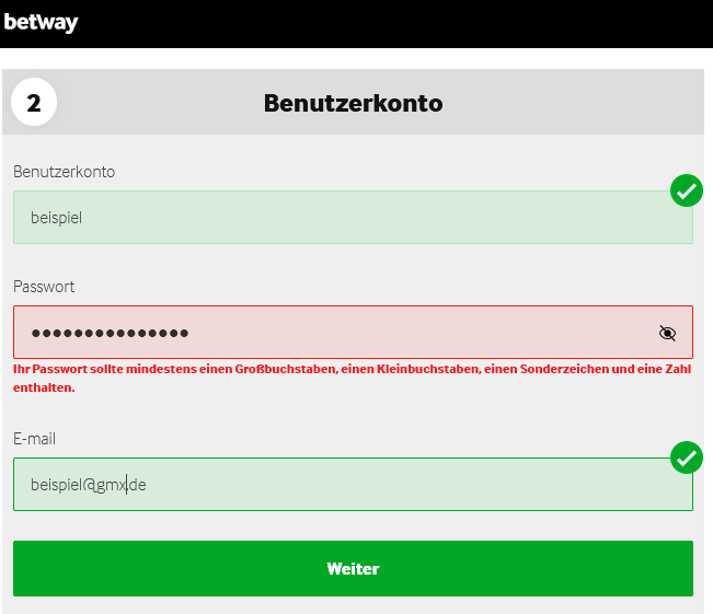 Betway neuen Account erstellen