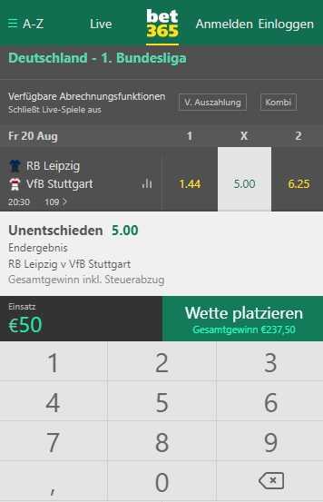 Bet365 Wettschein mobil