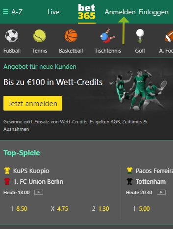 Bet365 Registrierung mobil