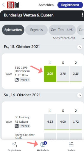 Bildbet Wettschein
