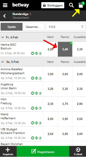 Betway Wette platzieren