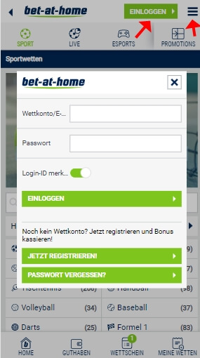 Bet at home Registrierung