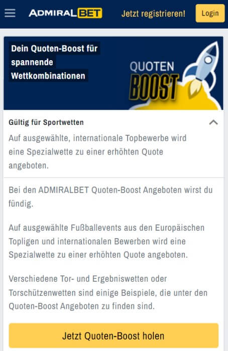 AdmiralBet Quoten Boost bonusaktion