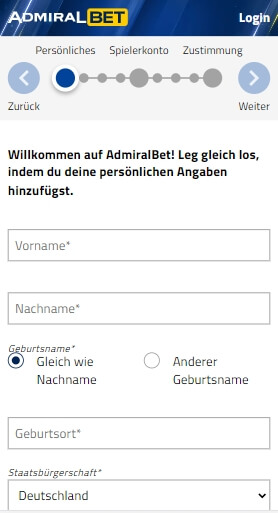 AdmiralBet Registrierung