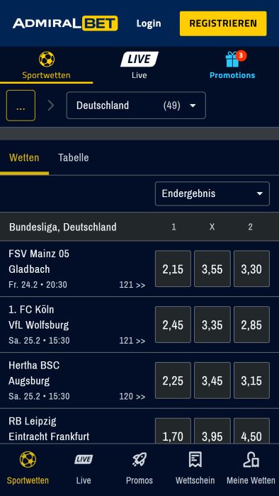 AdmiralBet Mobile Wetten Bundesliga