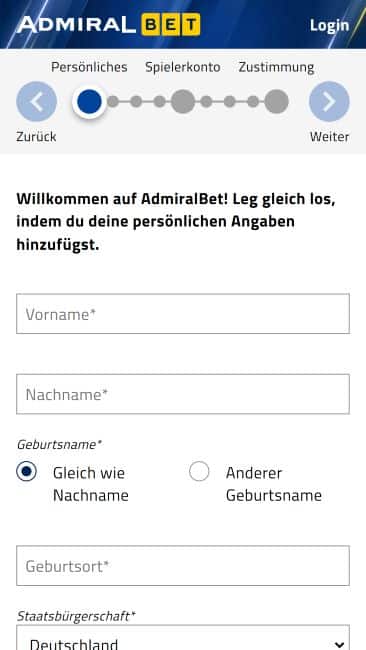 AdmiralBet Registrierung