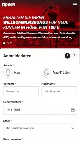bei tipwin anmelden