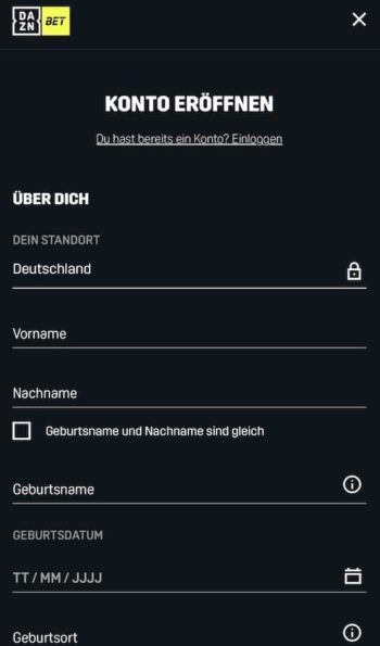 DAZN Bet Registrierung