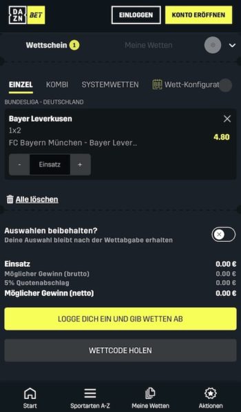 DAZN Bet Wettabgabe