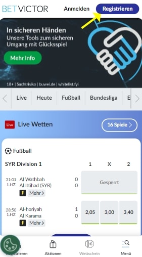 BetVictor Registrierung