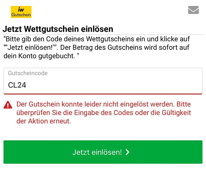 interwetten Code fehler