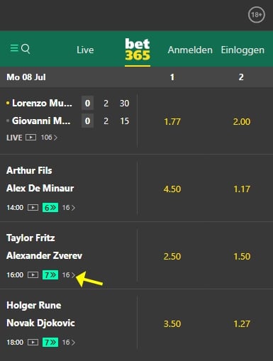 Bet365 Wettenauswahl