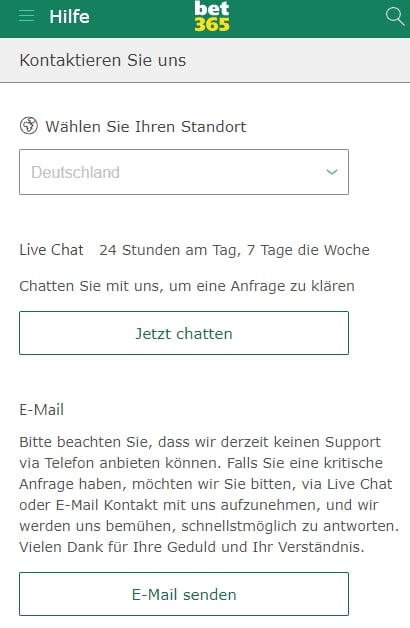 bet365 Kontakt mobil