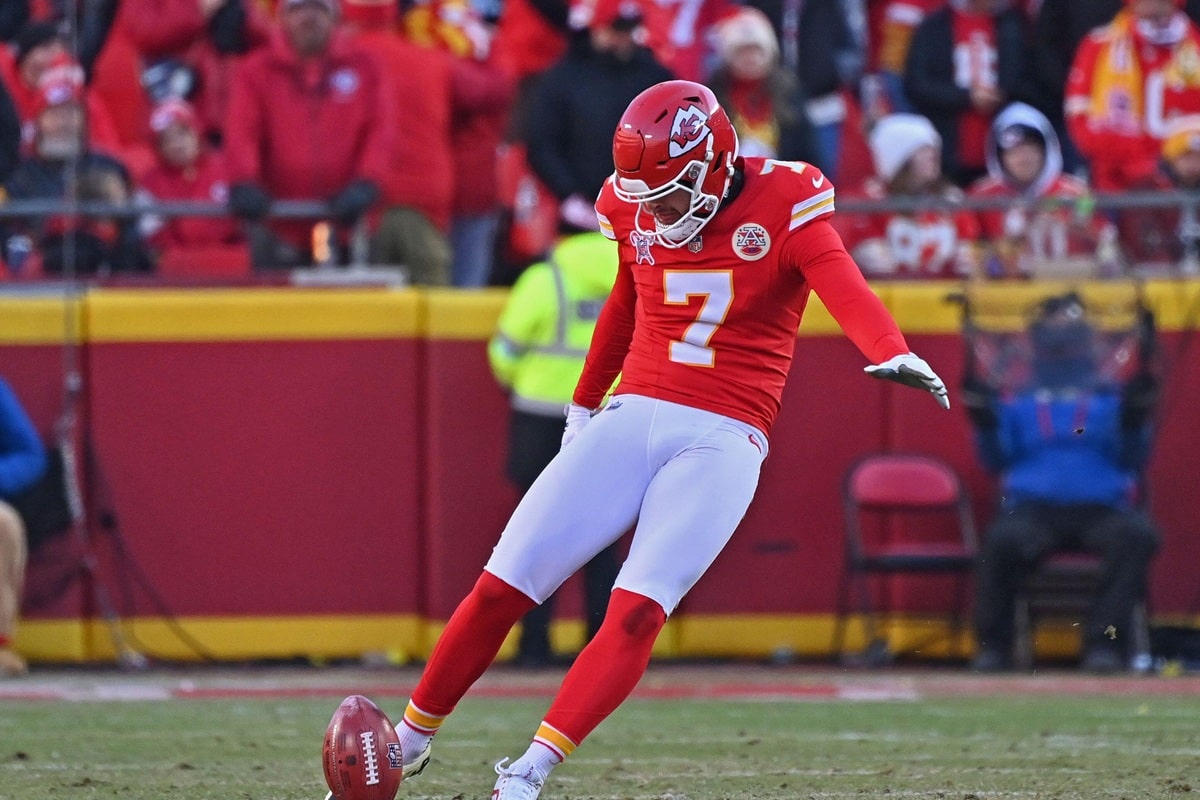 Steelers Chiefs Tipp Bild zeigt Harrison Butker © Associated Press / Alamy Stock Photo