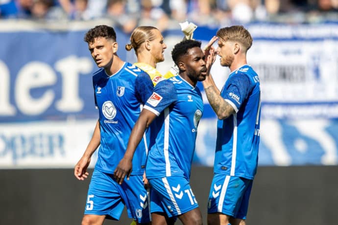 2. Liga heute 32. Spieltag Bild zeigt Torjubel 1. FC Magdeburg © dpa picture alliance / Alamy Stock Photo