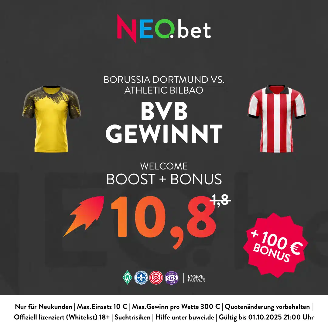 500% Quotenboost zu BVB vs. Athletic Bilbao mit NEO.bet