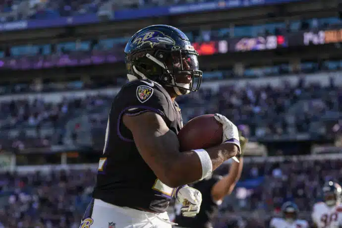 Bild zeigt Derrick Henry / Dolphins Ravens Prognose und Tipp (© AP Photo/Stephanie Scarbrough) Dolphins Ravens Tipp