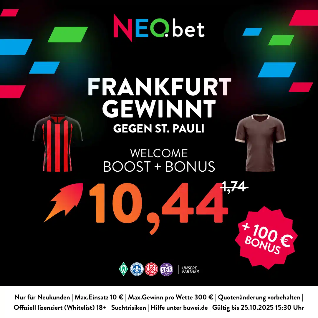 500% Quotenboost zu Frankfurt vs. St. Pauli mit NEO.bet