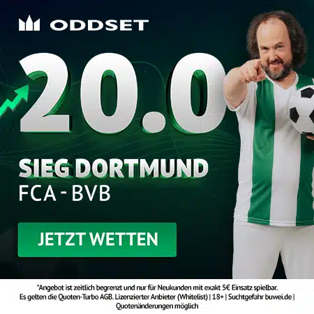 Jetzt den Oddset Quotenboost sichern 20.0 Quotenturbo zu Augsburg - Dortmund bei Oddset