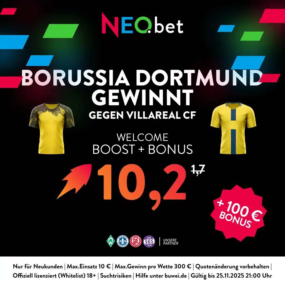 500% Quotenboost zu Dortmund - Villarreal mit NEO.bet