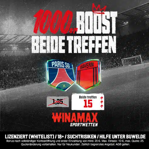 Jetzt Winamax 1000% Boost holen Champions League Wetten PSG Bayern