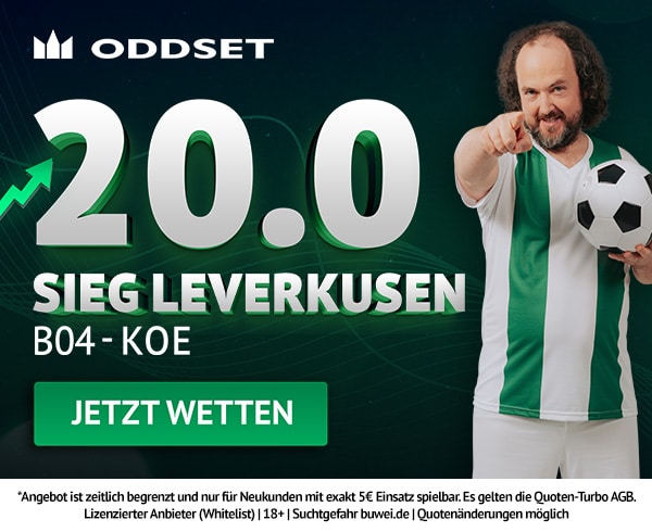 Jetzt den Oddset Quotenboost sichern 20.0 Quotenturbo zu Leverkusen - Köln bei Oddset