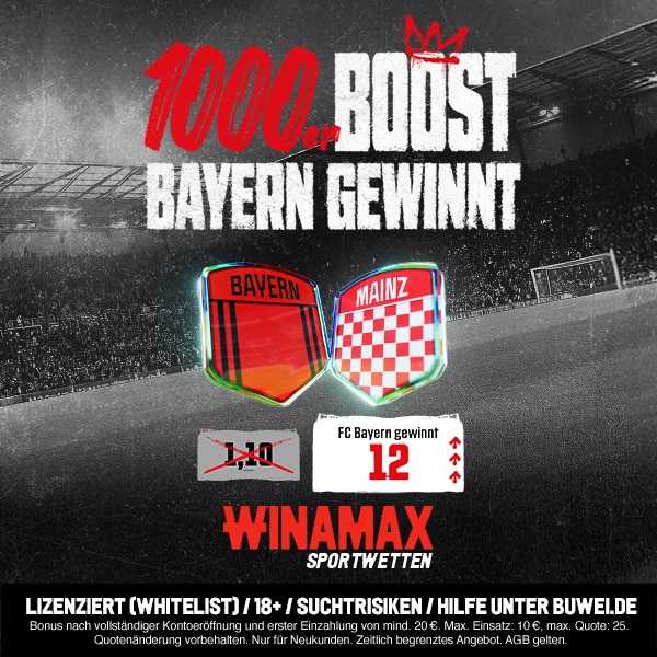 Jetzt Winamax 1000% Boost holen Winamax Boost Bayern - Mainz