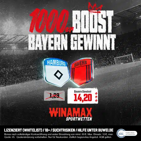 Jetzt Winamax 1000% Boost holen Winamax Boost HSV - Bayern