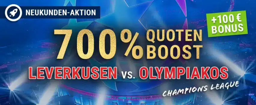Jetzt den Bet-at-Home 700% Quotenboost zu Leverkusen - Olympiakos sichern Champions League Quotenboost bei Bet-at-Home