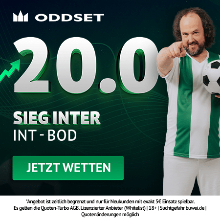Jetzt den Oddset Quotenboost sichern 20.0 Quotenturbo zu Inter - Bodö/Glimt bei Oddset