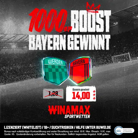 Jetzt Winamax 1000% Boost holen Winamax Boost Bremen - Bayern