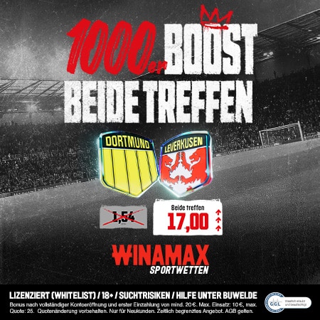 Jetzt Winamax 1000% Boost holen Winamax Boost Dortmund - Leverkusen