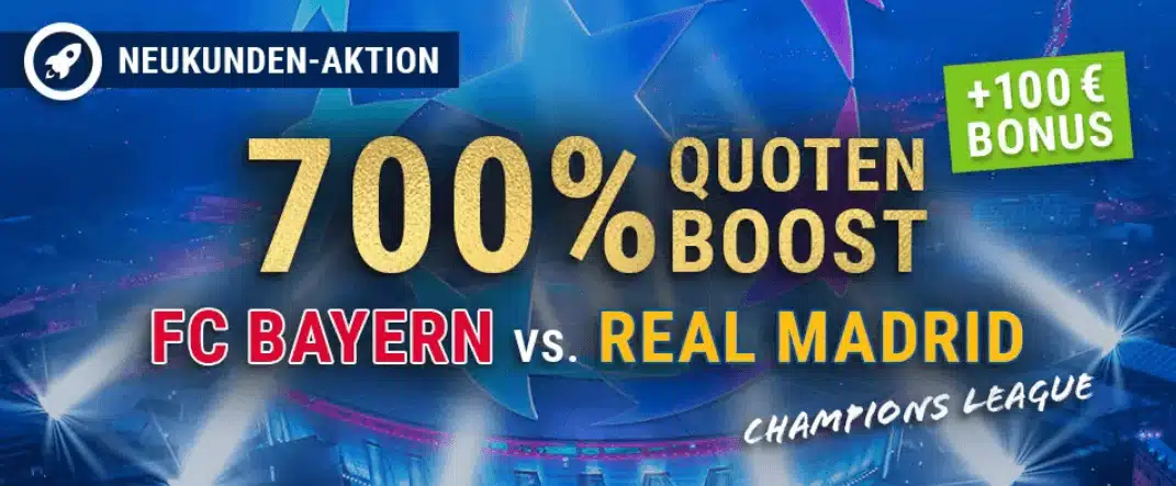 Jetzt den Bet-at-Home 700% Quotenboost zu Bayern - Real sichern Europa League Boost bei Bet-at-Home