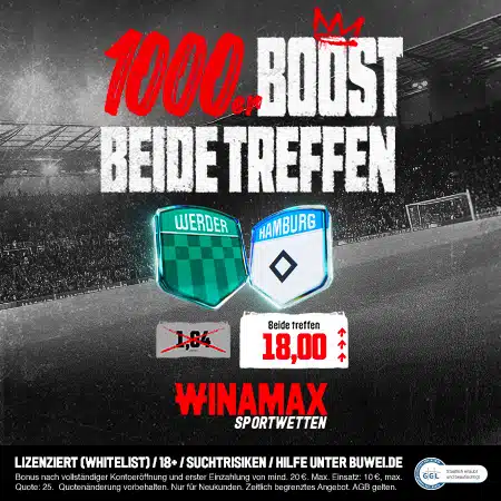 Jetzt Winamax 1000% Boost holen Winamax Boost Bremen - Hamburg