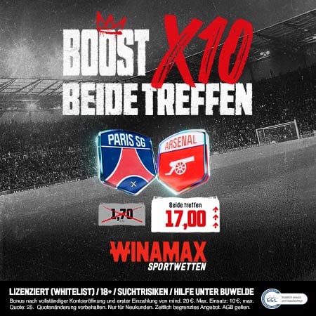 Jetzt Winamax 10x Boost holen Winamax Boost PSG - Arsenal