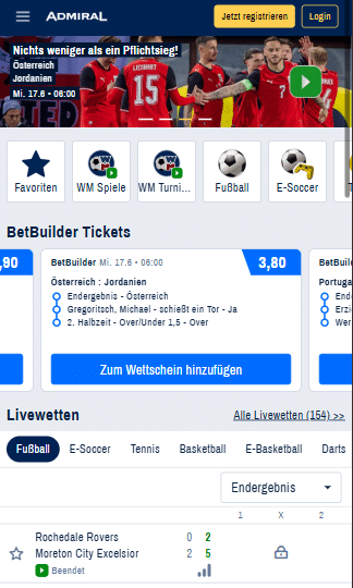 Österreich - Jordanien Wetten bei Admiral
