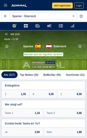Spanien - Österreich Admiral Wetten