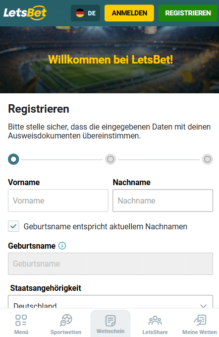 Letsbet registrieren
