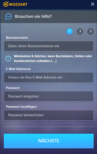 Mozzart Registrierung