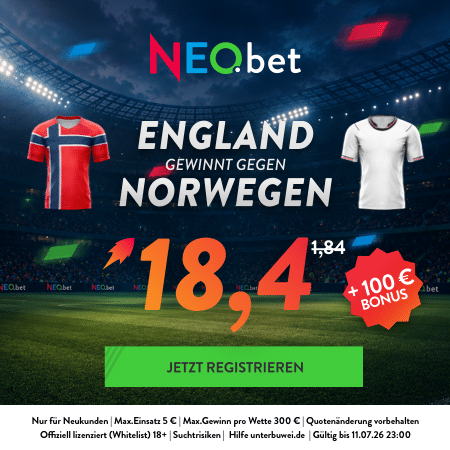 NEO.bet 900% Quotenboost England Norwegen England Norwegen Quotenbooost